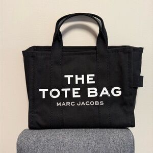 Marc Jacobs Black Canvas Tote Bag with Bold Text